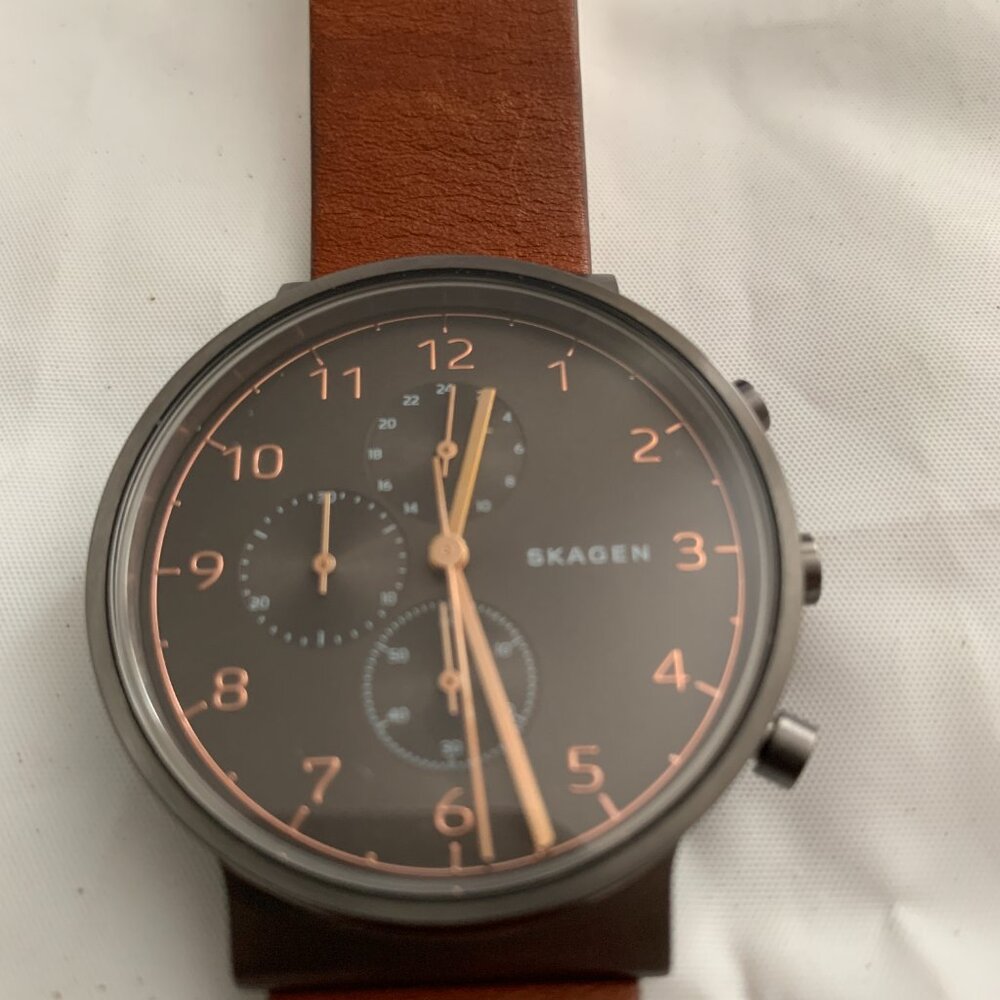 Men's Skagen Ancher Chronograph Brown Leather Strap Watch SKW6418 ⭐️ - Picture 3 of 14